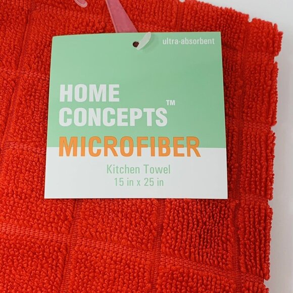 Dish Drying Mat and Kitchen Towels Set Red Microfiber Window Pane Check - Picture 3 of 4